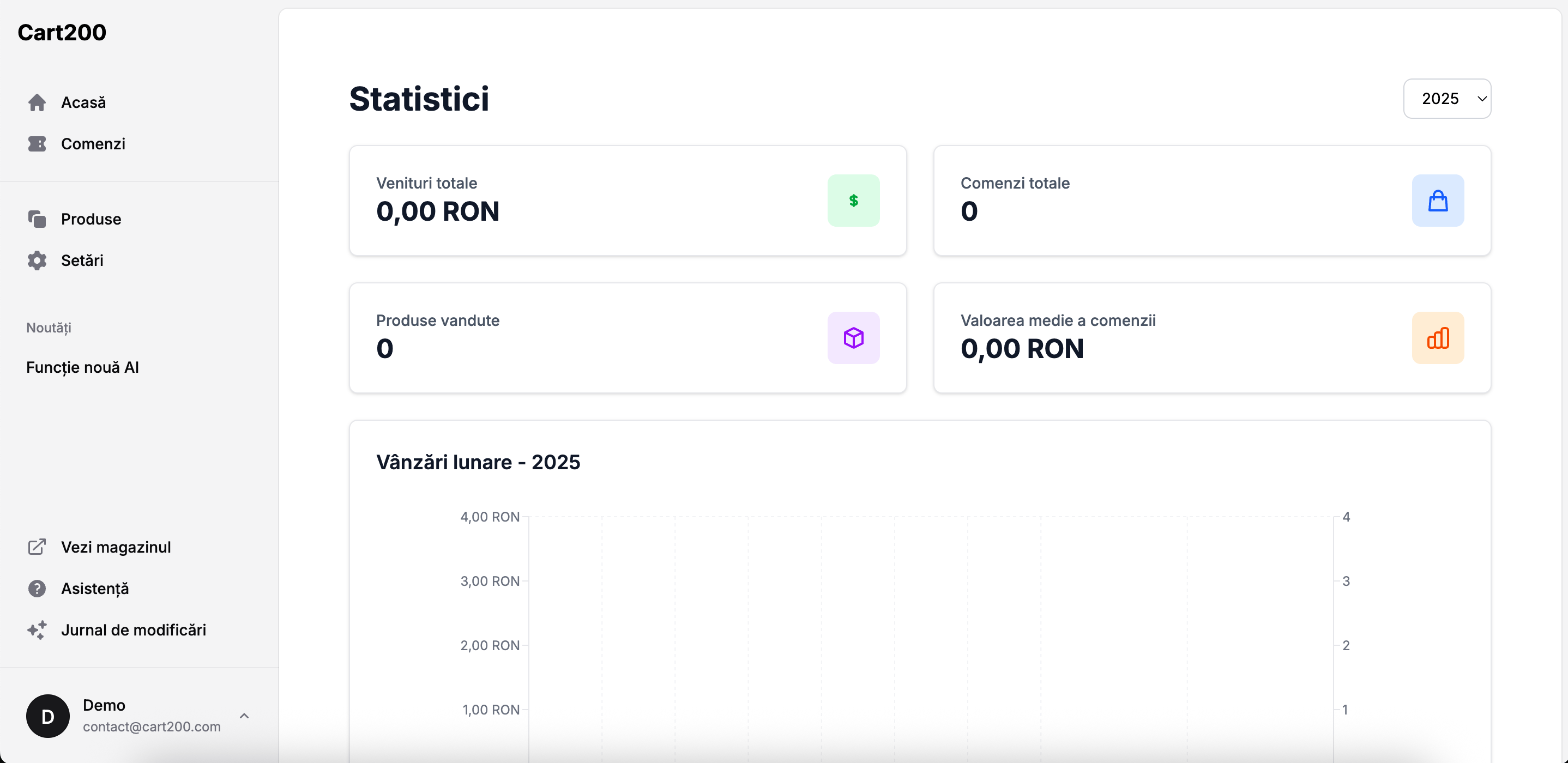 Cart200 ecommerce platform demo screenshot